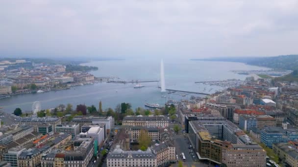 Ciudad Ginebra Día Brumoso Vista Aérea Por Dron — Vídeos de Stock