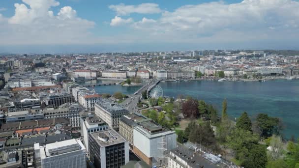 Cidade Genebra Suíça Cima Vista Panorâmica Vista Aérea Por Drone — Vídeo de Stock