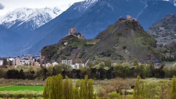 Sion Svizzera Chiamata Anche Sitten Con Castello Valere Castello Tourbillon — Video Stock