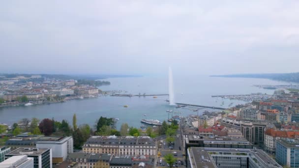 Женевское Озеро Швейцарии Называют Озером Леман Вид Воздуха Беспилотник — стоковое видео