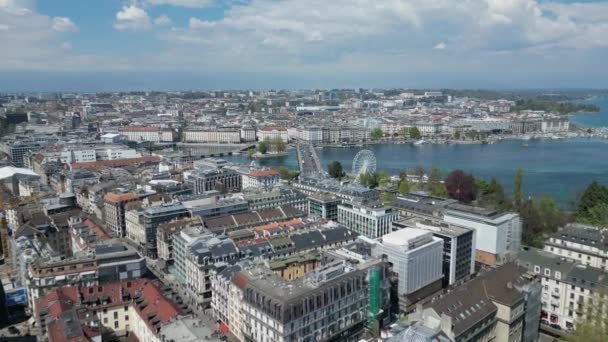 Staden Genève Schweiz Ovanifrån Panoramautsikt Flygutsikt Med Drönare — Stockvideo