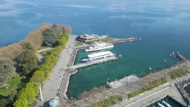 Lake Leman Staden Lausanne Flygfoto Med Drönare — Stockvideo