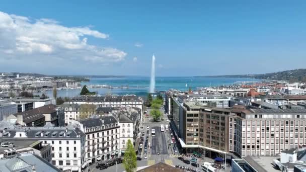 Frumos Centru Orașului Geneva Lacul Leman Vedere Aeriană Dronă — Videoclip de stoc