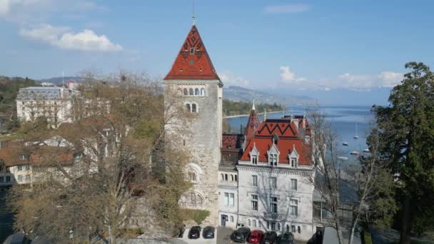 Ouchy Castle Lausanne Luftfoto Drone – Stock-video