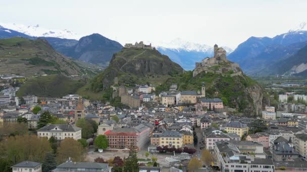 Cidade Sion Suíça Também Chamado Sitten Cima Vista Aérea Por — Vídeo de Stock