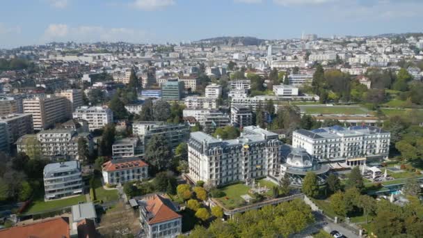 Město Lausanne Švýcarsko Shora Letecký Pohled Dronem — Stock video