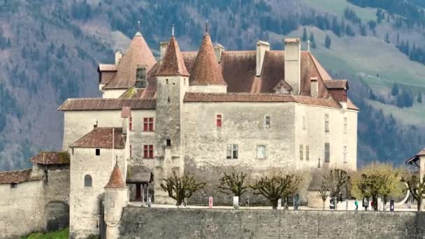 Beroemde Gruyere Kasteel Zwitserland Ook Wel Schloss Greyerz Luchtfoto Door — Stockvideo