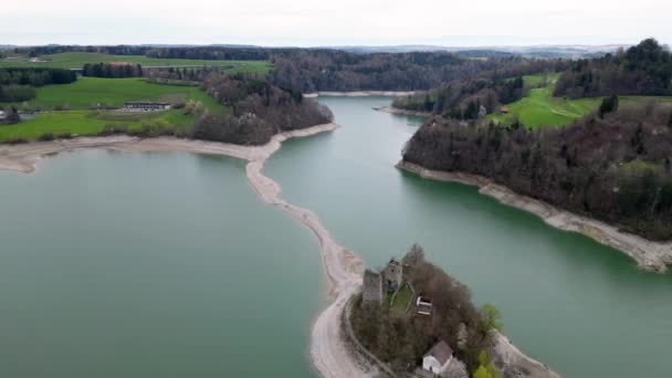 Beautiful Lake Gruyere Switzerland Aerial View Drone — Stock Video