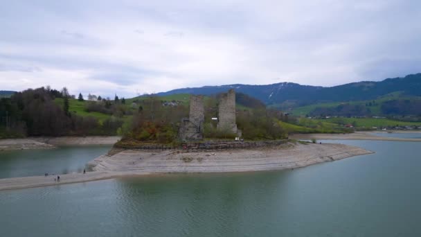Lake Gruyere Zwitserland Vanuit Lucht Bekeken Door Drone — Stockvideo