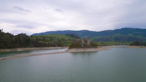 Lago Gruyere Suíça Vista Aérea Por Drone — Vídeo de Stock