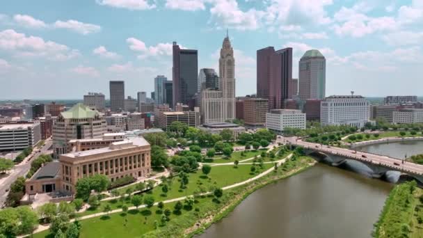 Колумб Штат Огайо Центрі Річкою Скіото Вигляд Згори Columbus Ohio — стокове відео