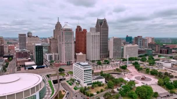 Stadt Detroit Michigan Von Oben Luftaufnahme Über Die Innenstadt Luftaufnahme — Stockvideo