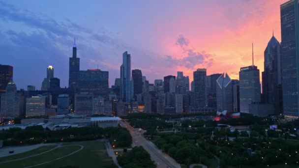 Puesta Sol Increíble Sobre Centro Chicago Desde Arriba Chicago Illinois — Vídeo de stock