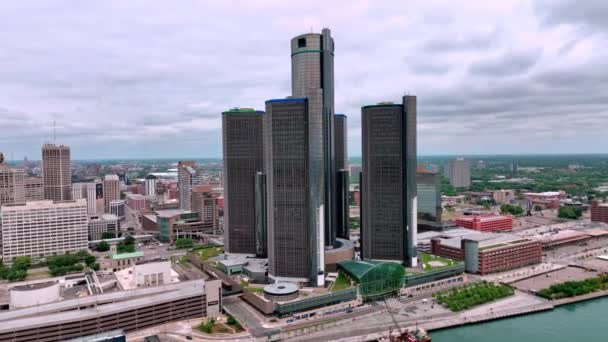 Ренессанс Центр Детройте General Motors Marriot Hotel Detroit Michigan Iune — стоковое видео