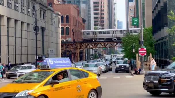 Chicago Street View Loop Train Chicago Usa June 2023 — стоковое видео