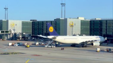 Frankfurt Havaalanı 'ndaki Lufthansa Uçakları - FRANKFURT, GERMANY ŞEHRİ - 05 Haziran 2023