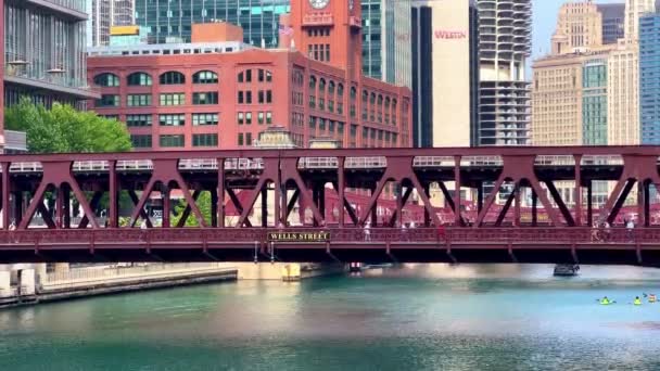 Мост Через Реку Чикаго Улице Уэллс Стрит Чикаго Сша Июня — стоковое видео