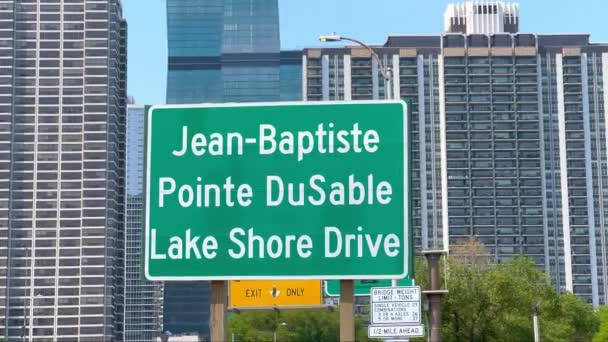 Jean Baptiste Pointe Dusable Lake Shore Drive Στο Σικάγο Ηπα — Αρχείο Βίντεο