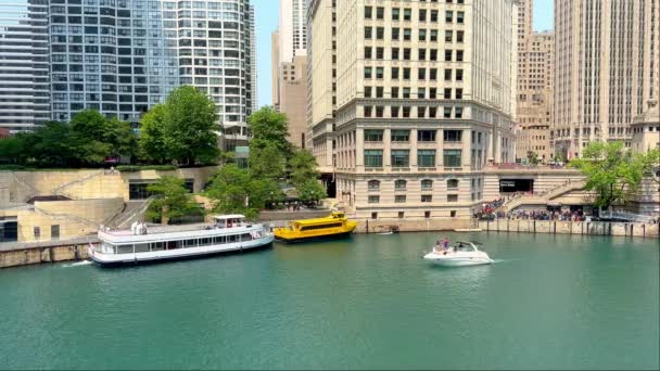 Chicago Nehri Şehir Merkezinde Chicago Abd Haziran 2023 — Stok video