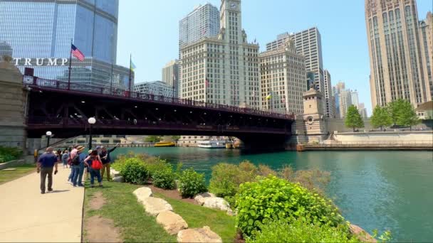 Dusable Bridge Michigan Avenue Центре Чикаго Чикаго Сша Июнь 2023 — стоковое видео