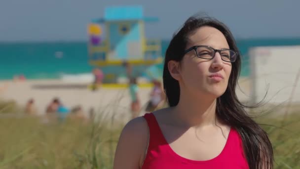 Mooi Turks Meisje Miami Beach Florida Extreme Slow Motion Miami — Stockvideo