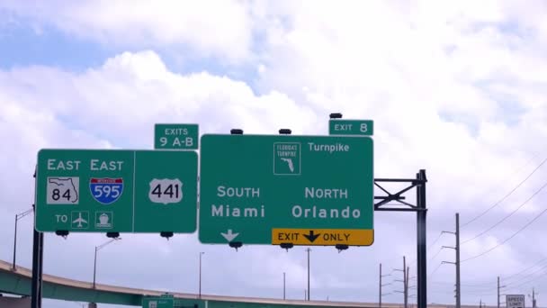 Indicaciones Dirección Miami Orlando Carretera Fotografía Viaje — Vídeo de stock