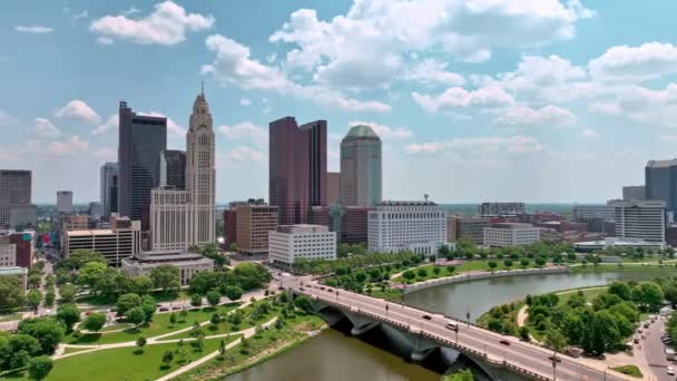 Columbus Ohio Innenstadt Mit Scioto River Luftaufnahme Von Oben Columbus — Stockvideo