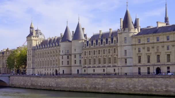 Palacio Ciudad París Llamado Palais Cite Con Palacio Justicia Stock — Vídeo de stock
