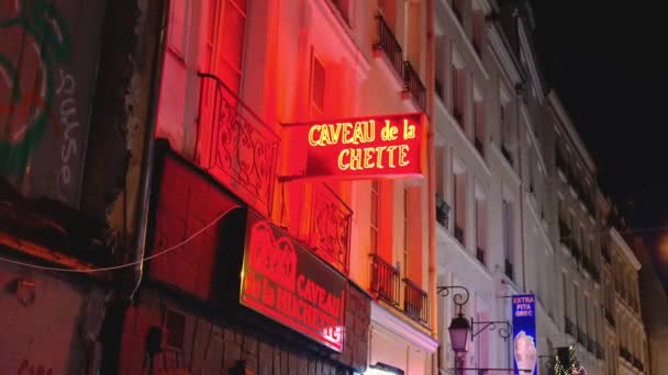Små Restauranger Det Latinska Kvarteret Paris Natten Paris Frankrike September — Stockvideo