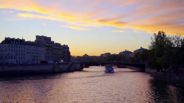 Mooie Avond Zonsondergang Boven Stad Parijs Reizen Naar Parijs — Stockvideo