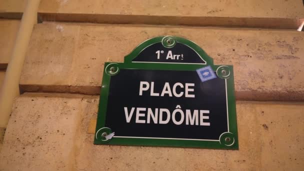Paris Teki Vendome Meydanı Tabelası Seyahat Fotoğrafçılığı — Stok video