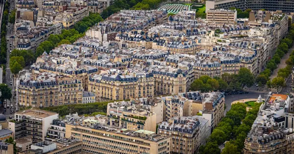Gli Incredibili Edifici Strade Parigi Dall Alto Fotografia Viaggio Parigi — Foto Stock