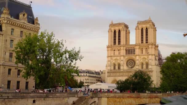 Notre Dame Cathedral River Seine Paris Paris France September 2023 — Stock Video