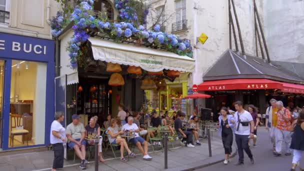 Pequenos Cafés Restaurantes Rua Paris Saint Germain Paris França Setembro — Vídeo de Stock