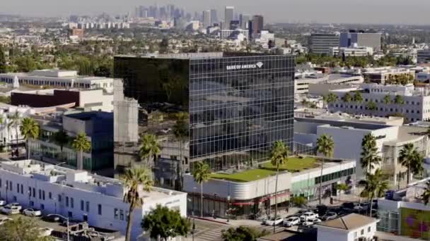 Bank America Gebouw Beverly Hills Luchtfoto Los Angeles Drone Footage — Stockvideo