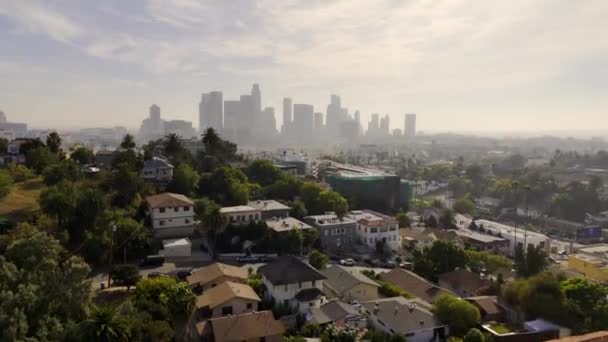 Downtown Los Angeles Nella Nebbia Vista Aerea Los Angeles Drone — Video Stock
