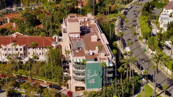 Légi Felvétel Luxus Beverly Hills Hotel Los Angeles Drone Footage — Stock videók