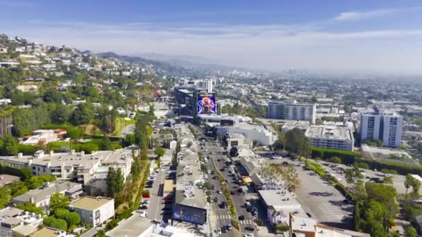 Híres Sunset Boulevard Hollywoodi Légi Felvétel Los Angeles Drone Footage — Stock videók