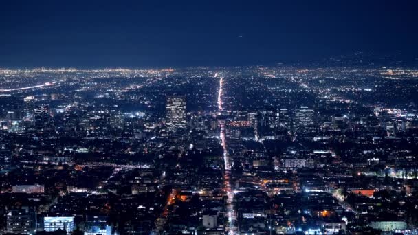 Лос Анджелес Ночью Впечатляющий Вид Огни Лос Анджелеса Фотографии Света — стоковое видео