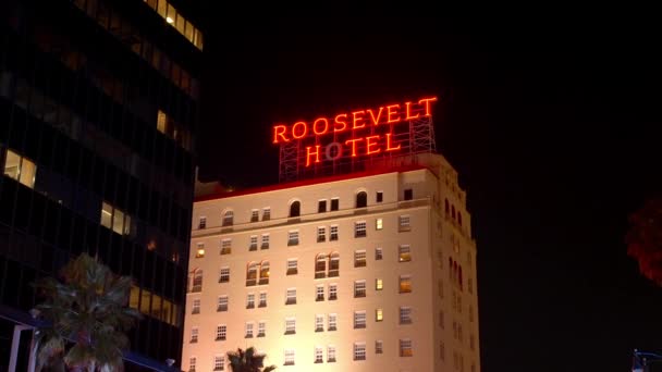 Roosevelt Hotel Hollywood Bei Nacht Los Angeles Usa November 2023 — Stockvideo