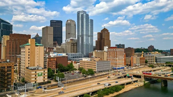 Хмарочоси Піттсбурга Центрі Міста Аерофотозйомка Безпілотних Літальних Апаратів Pittsburgh Pennsylvania — стокове фото
