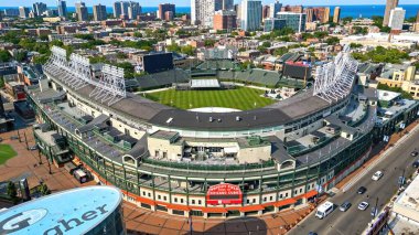 Chicago 'daki Wrigley Field - Chicago Cubs' ın evi - hava aracı fotoğrafçılığı - Chicago, ILLINOIS - Haziran 06, 2023