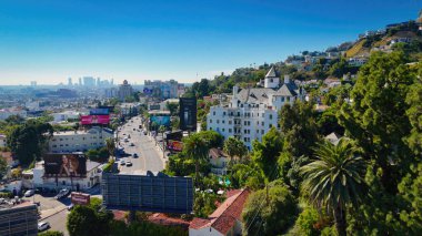 Hollywood 'da Sunset Bulvarı' ndaki Chateau Marmont 'ta Los Angeles İHA görüntüsü LOS ANGELES, ABD