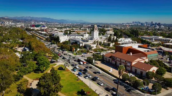 Aerial view over Beverly Hills and Santa Monica Boulevard in Los Angeles by drone - aerial photography