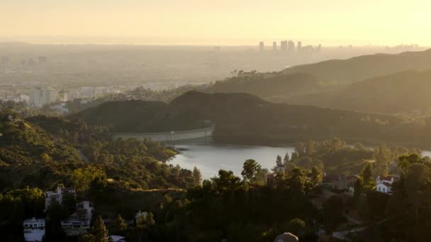 Vista Aerea Del Lago Hollywood Los Angeles Drone Filmati Fotografia — Video Stock