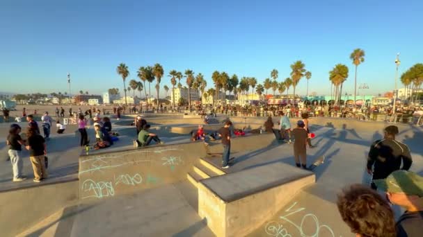 Skaterpark Venice Beach Los Angeles Ist Ein Beliebter Ort Los — Stockvideo
