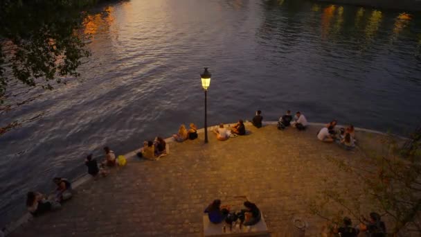 Берега Сены Прекрасное Место Искупления Заката Над Парижем Париж Франция — стоковое видео