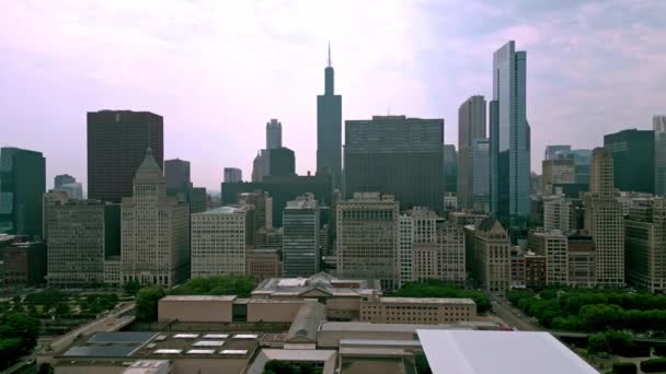 Chicago Centro Con Sus Icónicos Rascacielos Desde Arriba Chicago Illinois — Vídeos de Stock