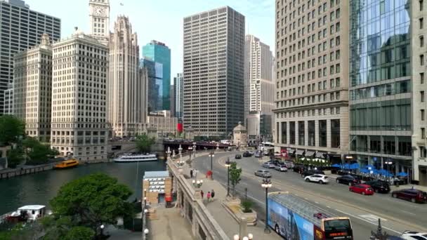 Σικάγο Riverwalk Στο Κέντρο Chicago Illinois Ιουνιου 2023 — Αρχείο Βίντεο