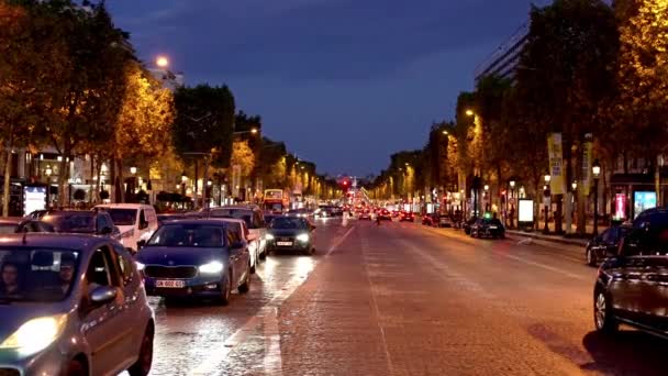Słynna Aleja Champs Elysee Paryżu Nocą Paryż Francja Wrzesień 2023 — Wideo stockowe